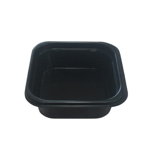 4.25oz black square container 	