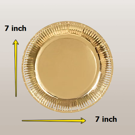 طبق حفلة مستدير مصنوع من الورق ومغطى بطبقة عازلة من الألومنيوم الذهبي الغذائي بقطر 7 بوصة 
