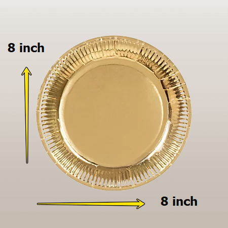 طبق حفلة مستدير مصنوع من الورق ومغطى بطبقة عازلة من الألومنيوم الذهبي الغذائي بقطر 8 بوصة