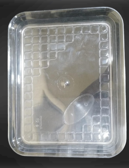 صينية بلاستيكية مستطيلة كبيرة  يمكن التخلص منها بتصميم ماسي شفاف