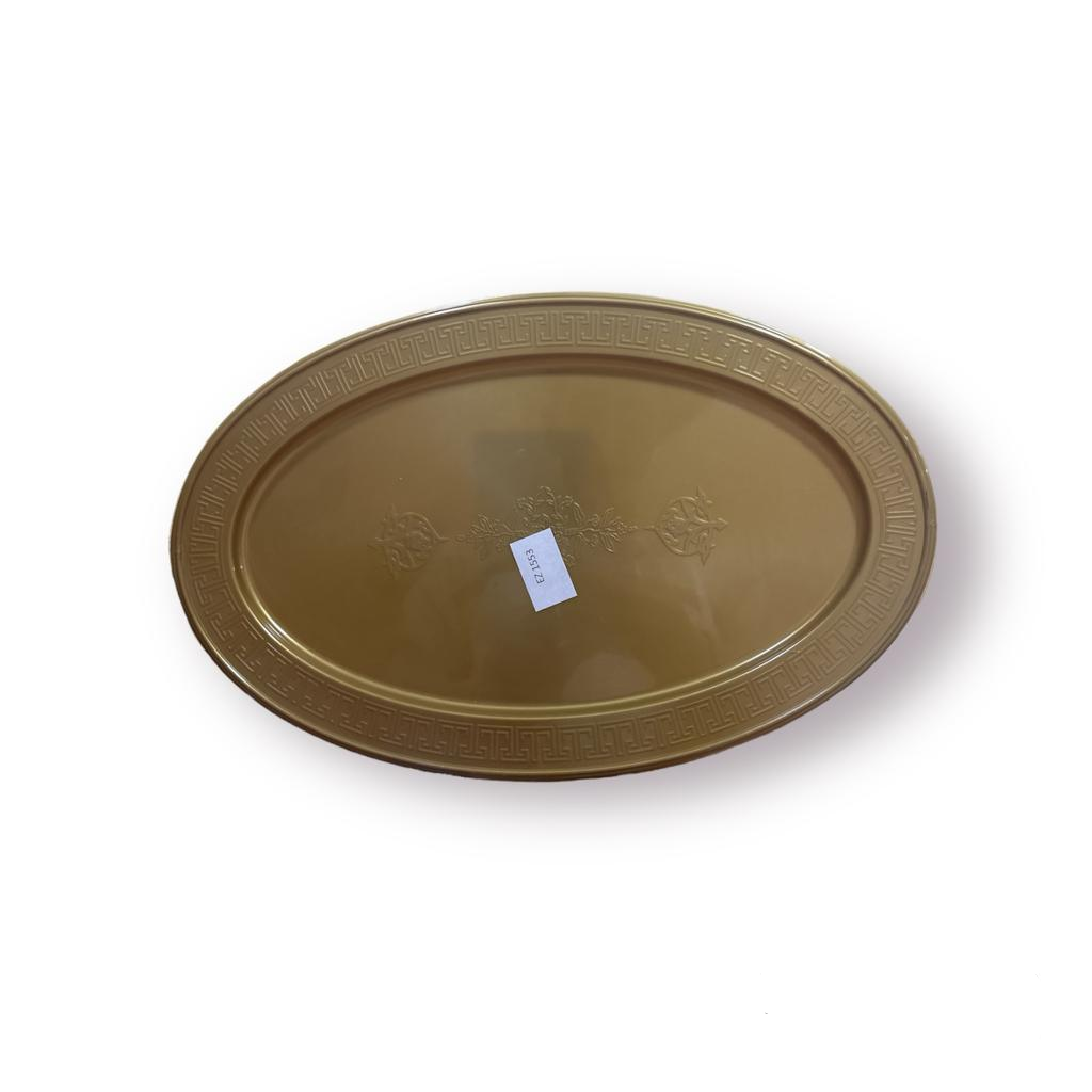 طبق حلوى بلاستيك ذهبي بيضاوي مقاس 12*7.75 بوصة