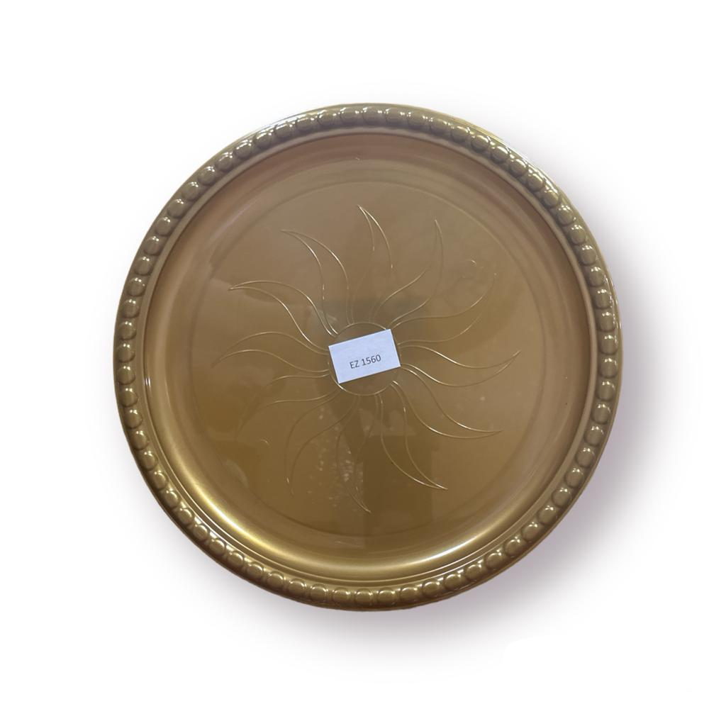 صينية بلاستيكية مستديرة ذهبية يمكن التخلص منها مقاس 14 بوصات	